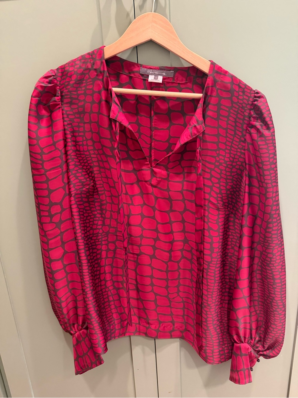 Deep Red Patterned Long-Sleeve Blouse